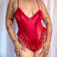 60s Crimson Lace High Cut Teddy Bodysuit (S/M)