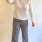 70s White Crochet Daisy Sweater (M)