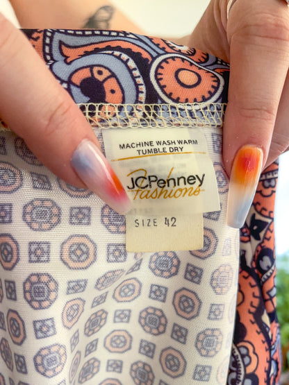 70s Ornate Printed Polo Top (XXL)