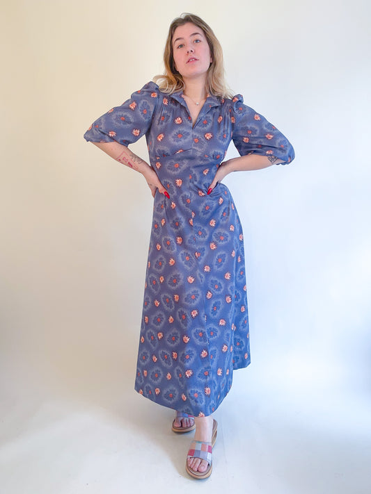 M 70s Rose Print Puff Sleeve Maxi Dress