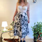 60s Black & White Mod Floral Patterned Midi Skirt (W28")