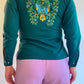 70s Forest Green Owl Graphic Snap Shirt (XS)