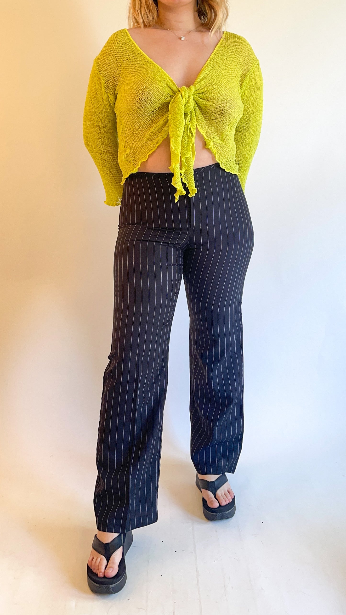 90s Black & White Pin Stripe Pants (W28"-29")