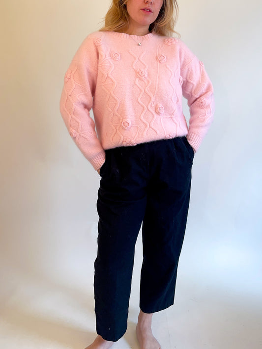 XL 90s Baby Pink Rose Angora Sweater
