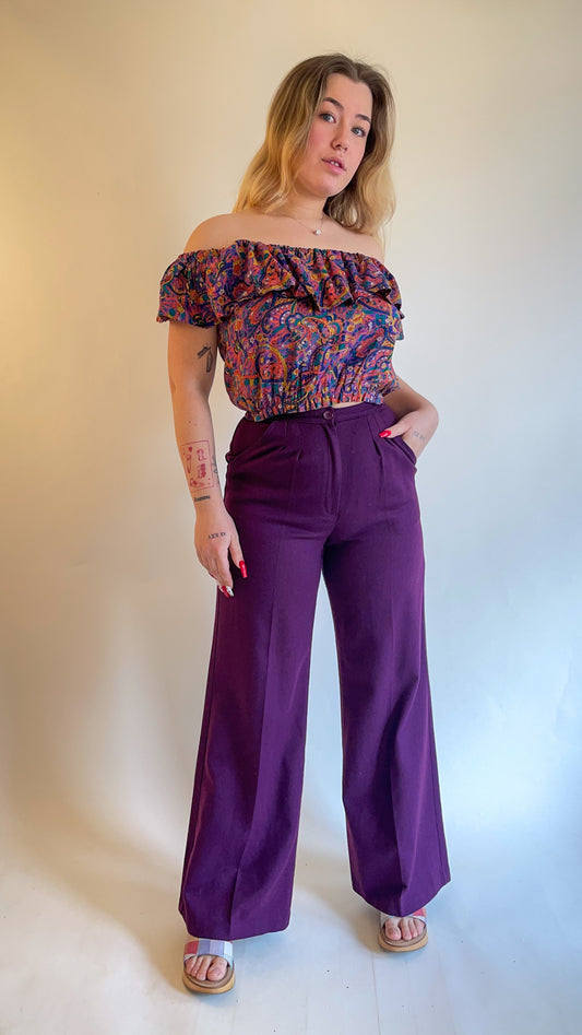 70s Royal Purple Bell Bottoms (W27")