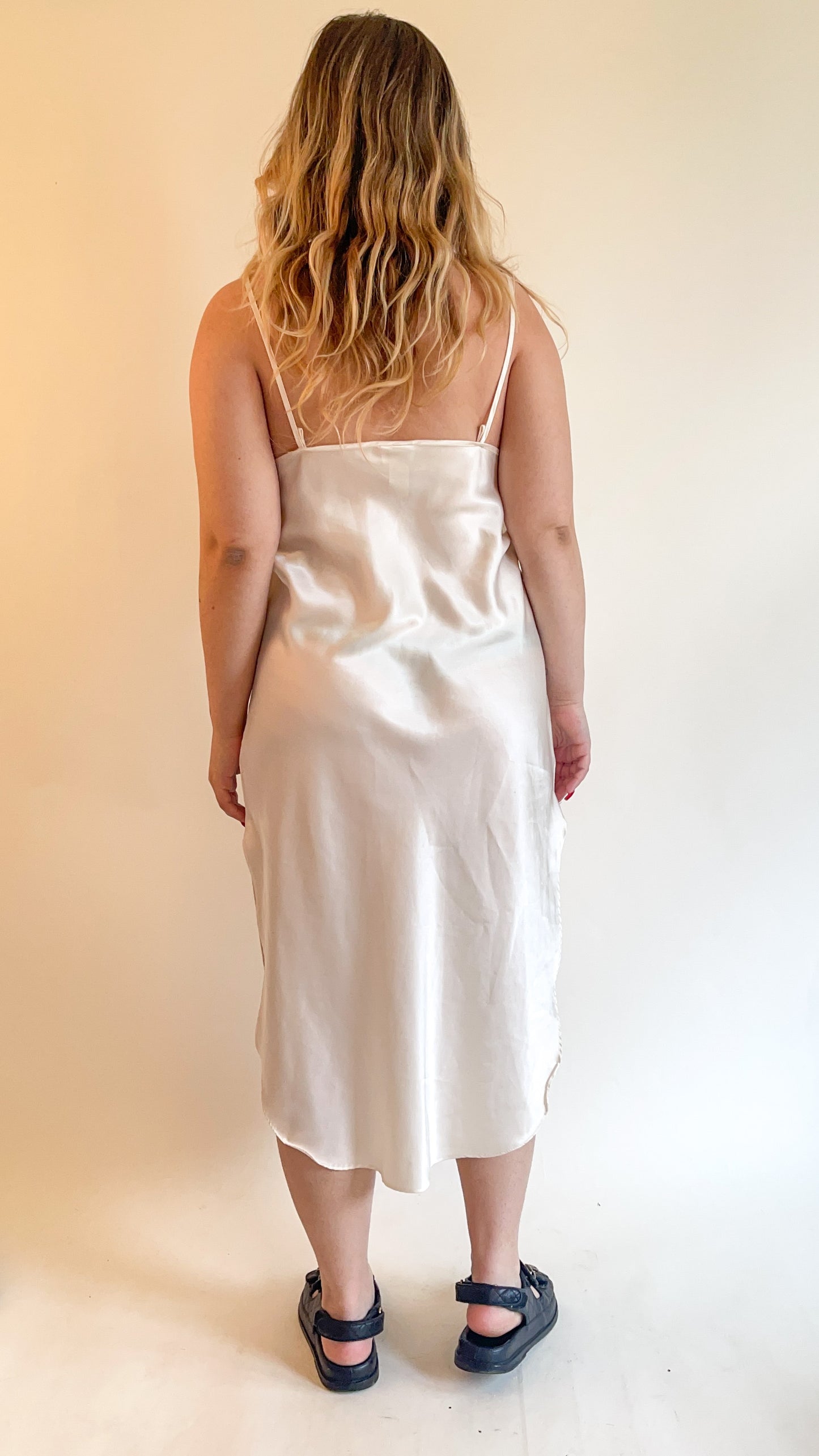 90s White Satin Slip Dress (M)