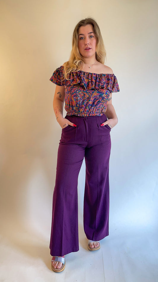 70s Royal Purple Bell Bottoms (W27")