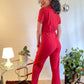 70s Cherry Red Bell Bottom Zip Up Jumpsuit (XS/S)