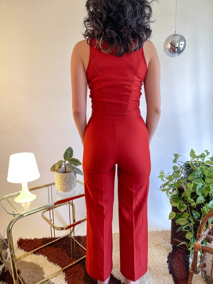 70s Burnt Orange 2-Piece Vest & Trouser Set (XS/S)