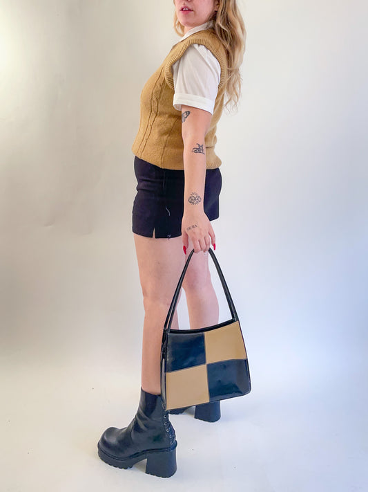 90s Tan & Black Checkered Shoulder Bag