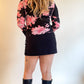 00s Black & Pink Floral Long Sleeve Blouse (M)