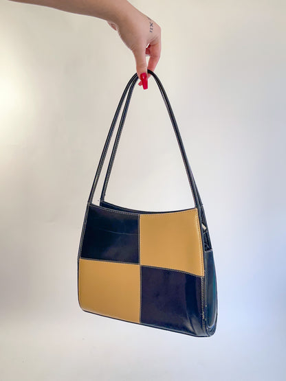 90s Tan & Black Checkered Shoulder Bag