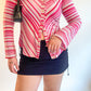 90s/00s Pink Striped Flare Sleeve Button Up (M)
