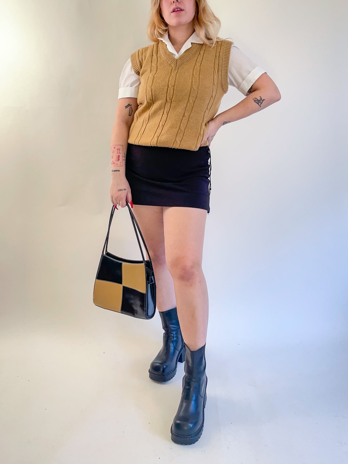 70s Tan Knit Sweater Vest (S/M)
