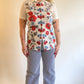 70s Poly Doubleknit Floral Button Up (M)