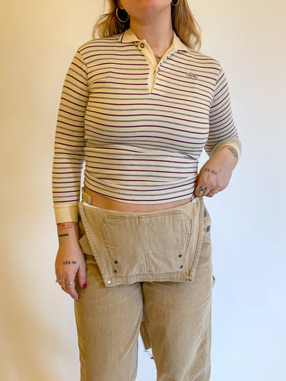 XS 70s Lacoste Cream Striped Polo