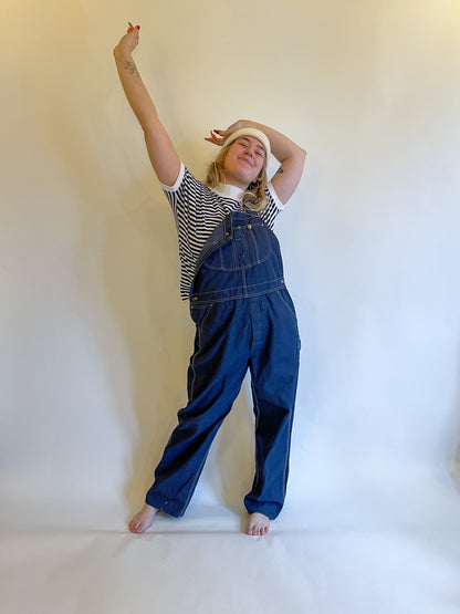 M/L 70s Navy & White Stripe Mock Neck Tee