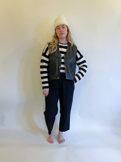 XL 80s Black Leather Vest w/ Braided Detail