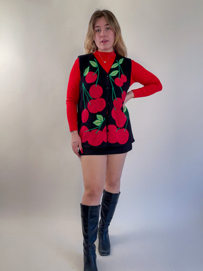 90s Cherry Knit Sweater Vest (L)