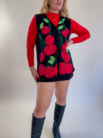 90s Cherry Knit Sweater Vest (L)