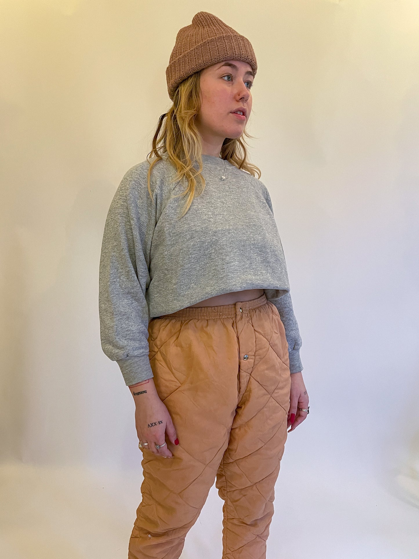 L/XL 70s Heather Gray Blank Raglan Sweatshirt