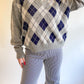 70s Gray & Navy Argyle Sweater (M/L)
