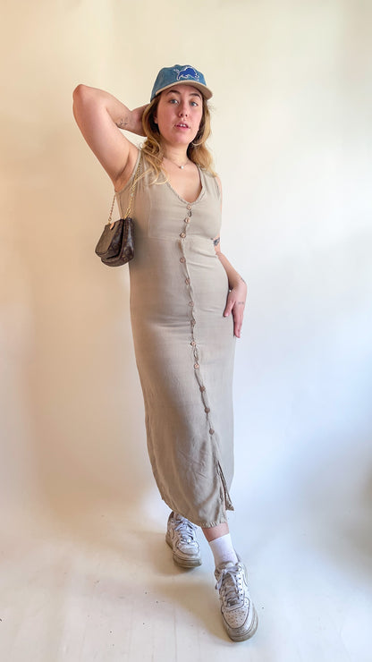 90s Tan Button Up Maxi Dress (S)