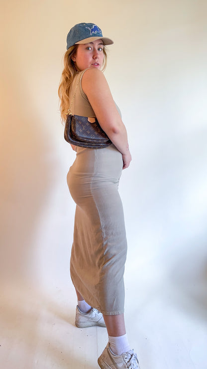 90s Tan Button Up Maxi Dress (S)