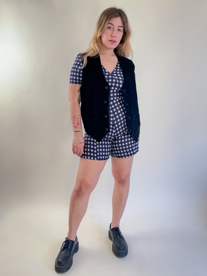 90s Navy & White Gingham Romper (S)