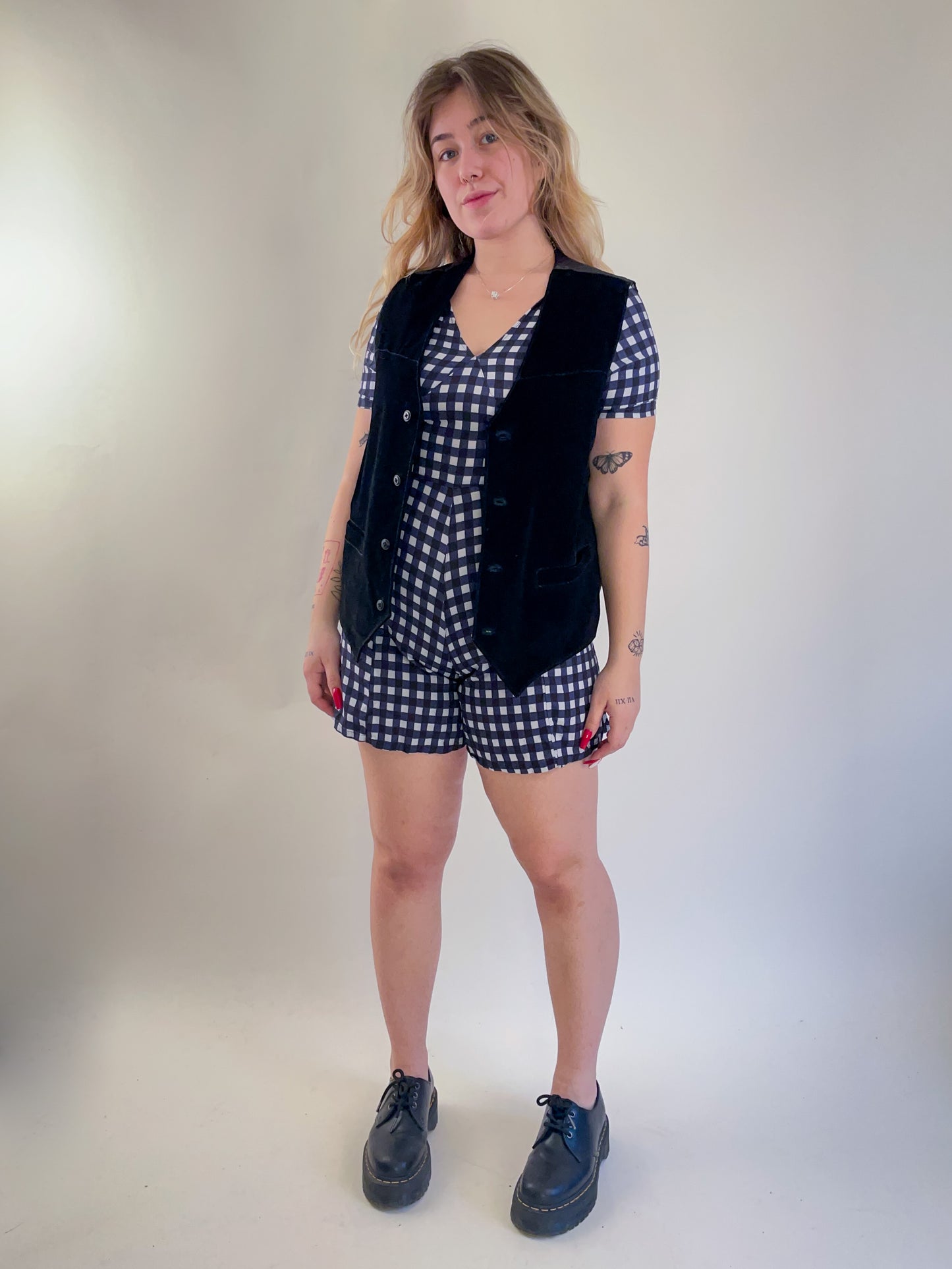 90s Navy & White Gingham Romper (S)