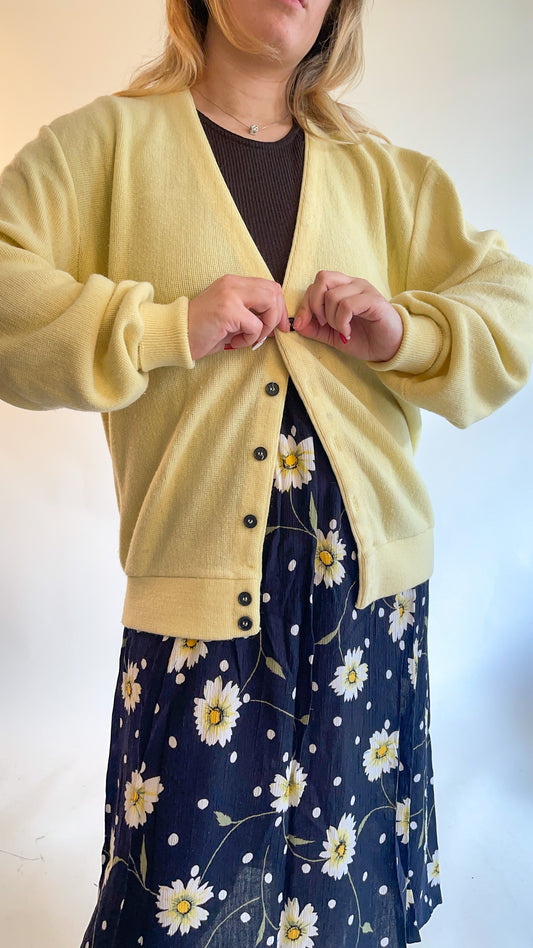 70s Buttercup Yellow Cardigan (L/XL)