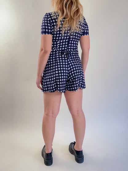 90s Navy & White Gingham Romper (S)