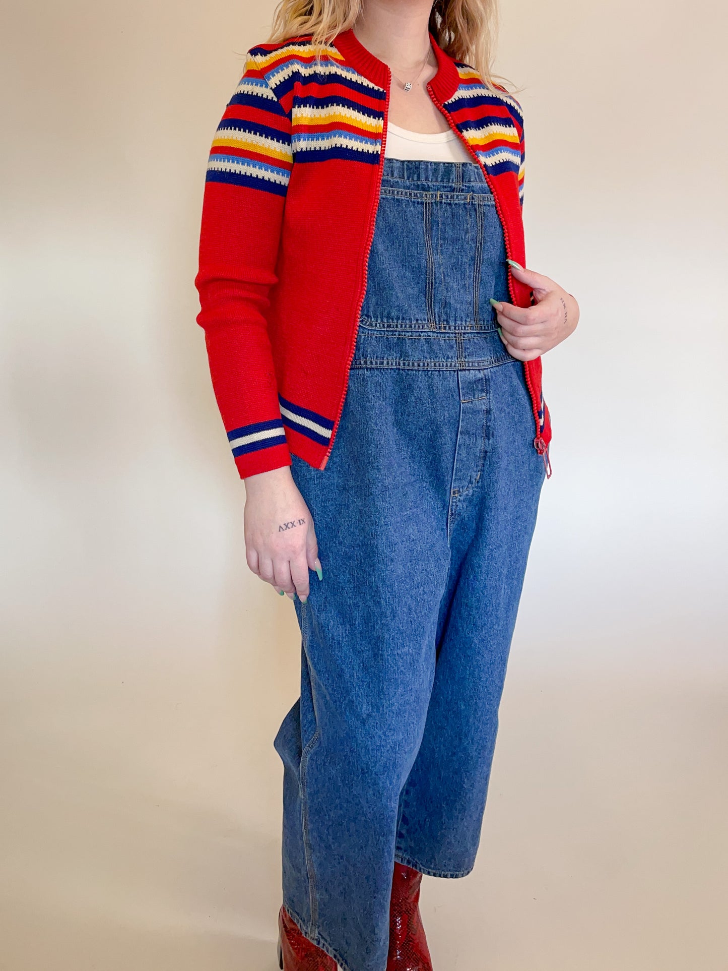 S/M 70s Rainbow Wool Zip-Up Cardigan