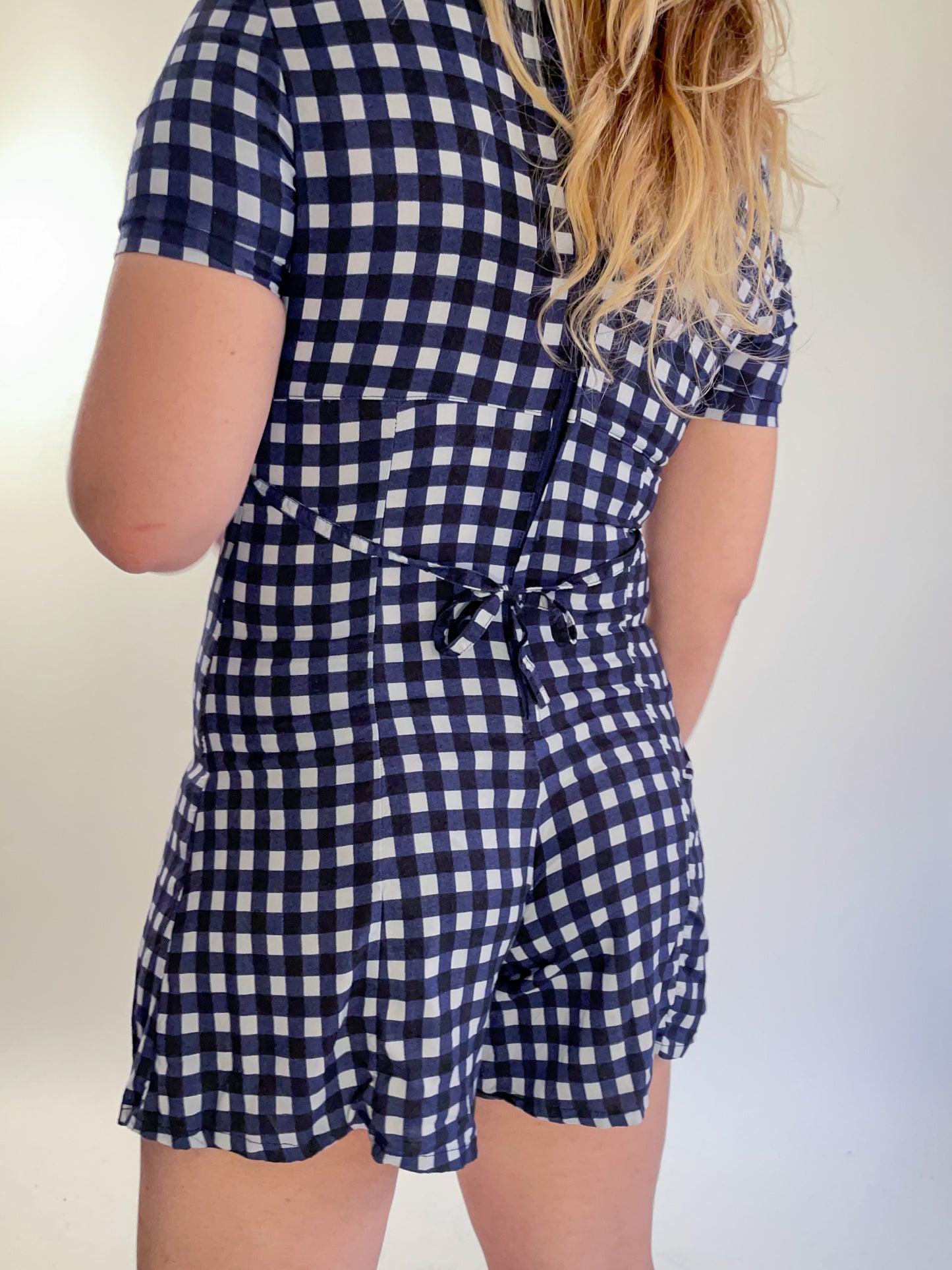 90s Navy & White Gingham Romper (S)