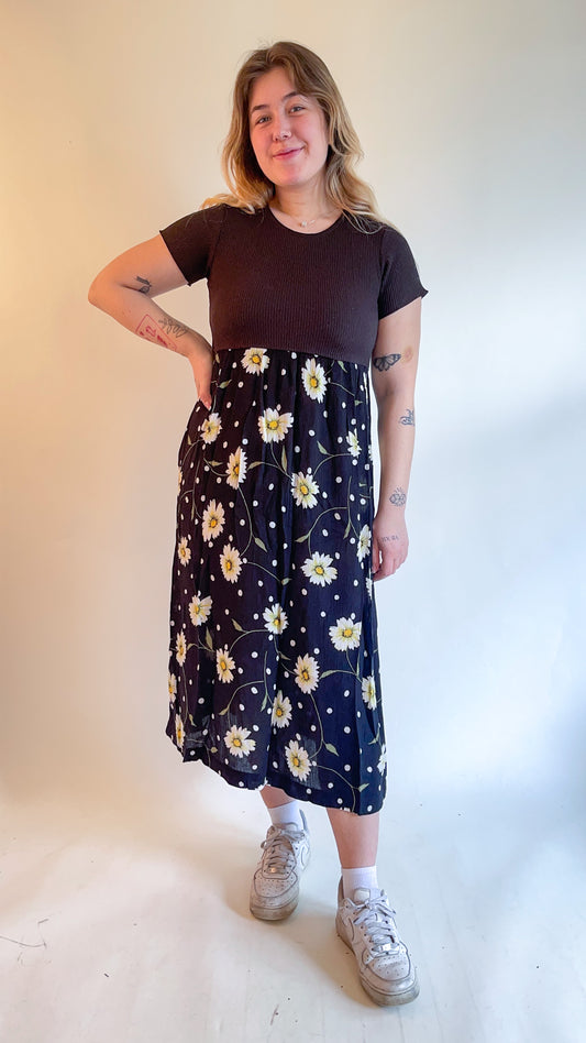 90s Daisy Print Midi Dress (M)