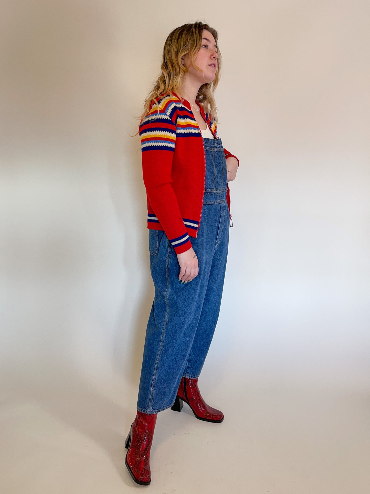 S/M 70s Rainbow Wool Zip-Up Cardigan