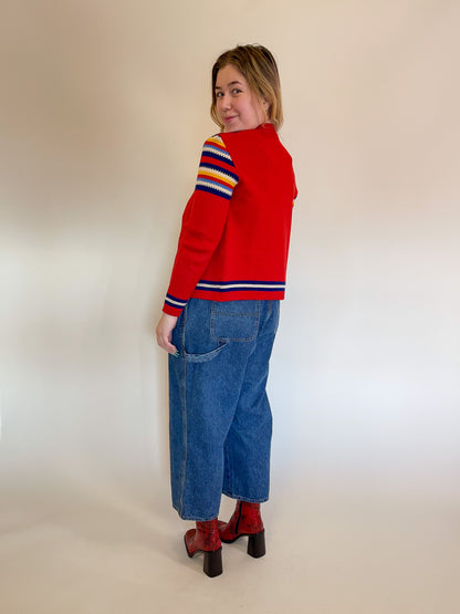 S/M 70s Rainbow Wool Zip-Up Cardigan