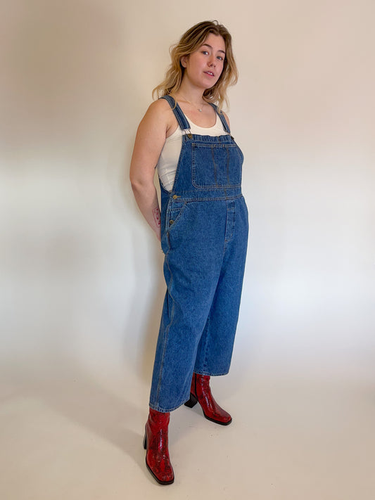 XL 90s Dark Wash Wide-Leg Overalls