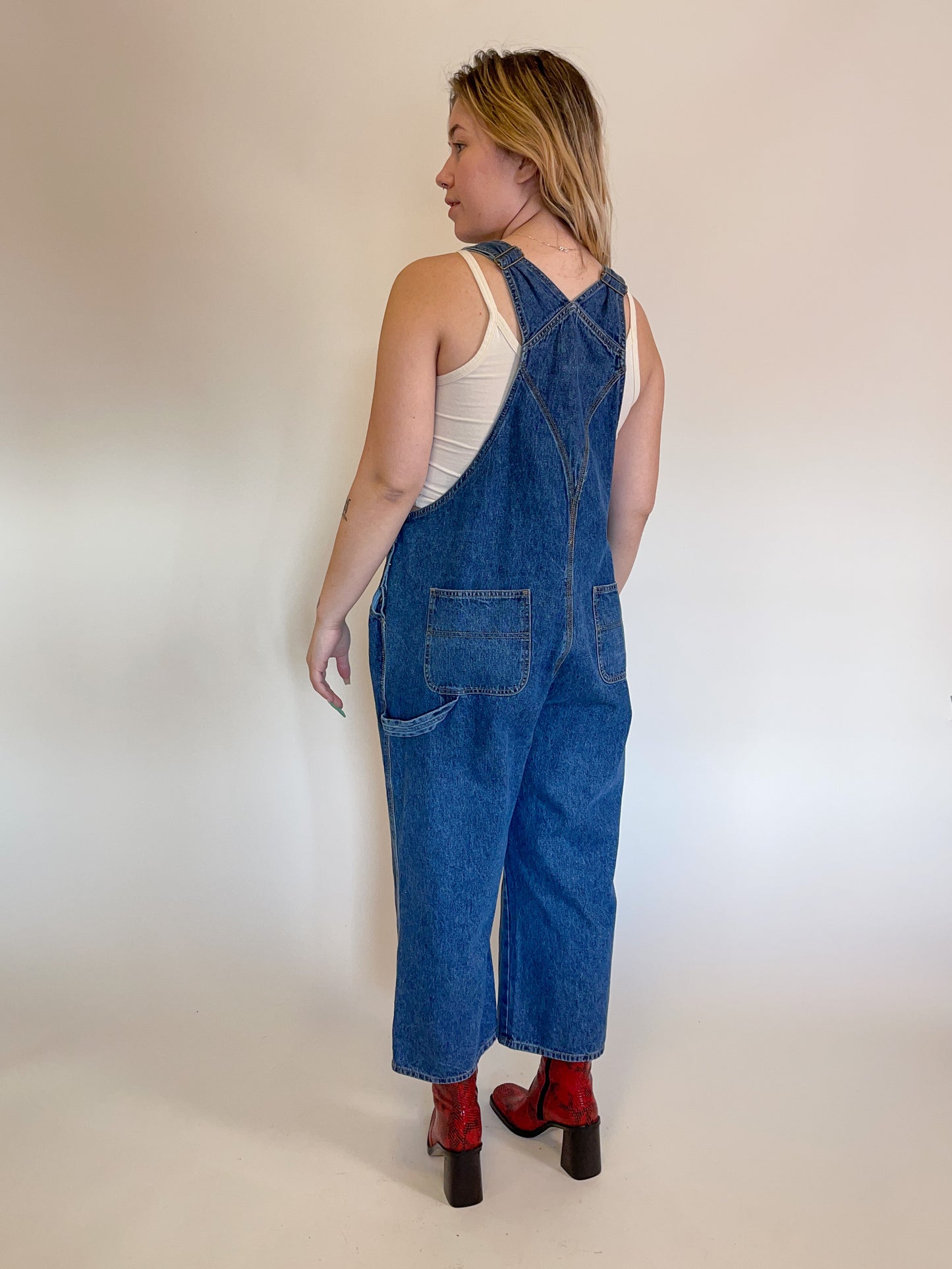 XL 90s Dark Wash Wide-Leg Overalls