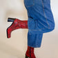 Size 8.5 90s Red Snake Skin Print Genuine Leather Boots