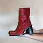 Size 8.5 90s Red Snake Skin Print Genuine Leather Boots