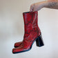 Size 8.5 90s Red Snake Skin Print Genuine Leather Boots