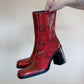 Size 8.5 90s Red Snake Skin Print Genuine Leather Boots