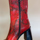 Size 8.5 90s Red Snake Skin Print Genuine Leather Boots