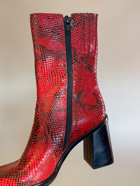 Size 8.5 90s Red Snake Skin Print Genuine Leather Boots
