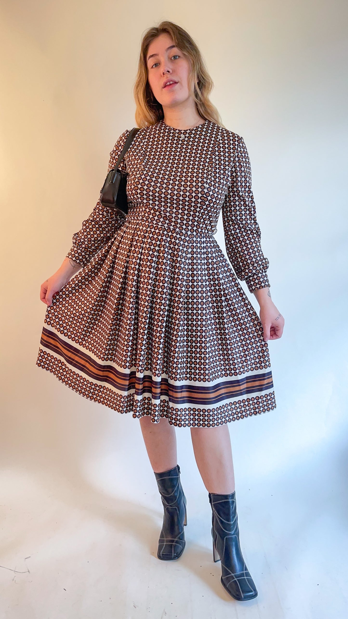 70s Geometric Print Pleated Dress