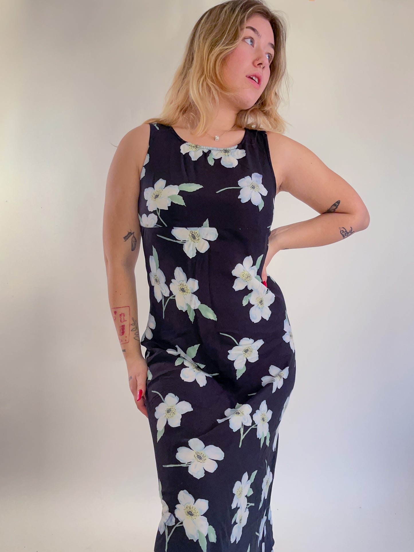 90s Floral Maxi Dress (M)