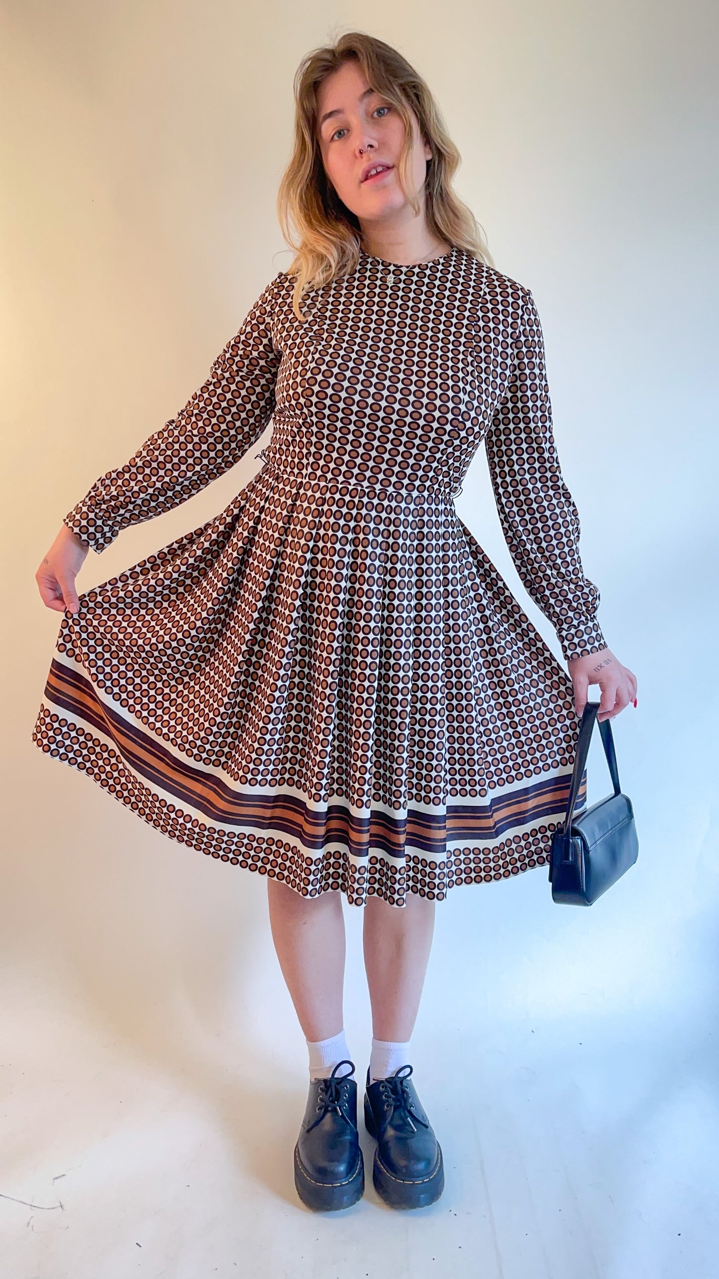70s Geometric Print Pleated Dress