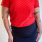 70s Red Daisy Print Terry Cloth Polo Top (M)