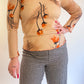 70s Lettuce Trim Orange Floral Long Sleeve Tee (M)